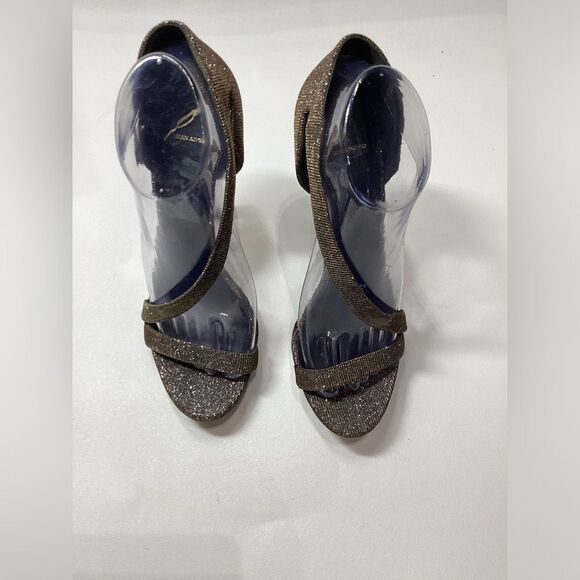 Brian Atwood Consort Iridescent Glitter Stiletto Heel Sandals Bronze Size 9 - Picture 2 of 11